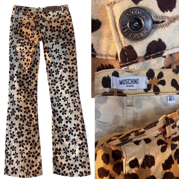 90'S Y2K VINTAGE RARE AUTHENTIC MOSCHINO LEOPARD PRINT JEANS SZ. 26" EUC - Picture 4 of 6